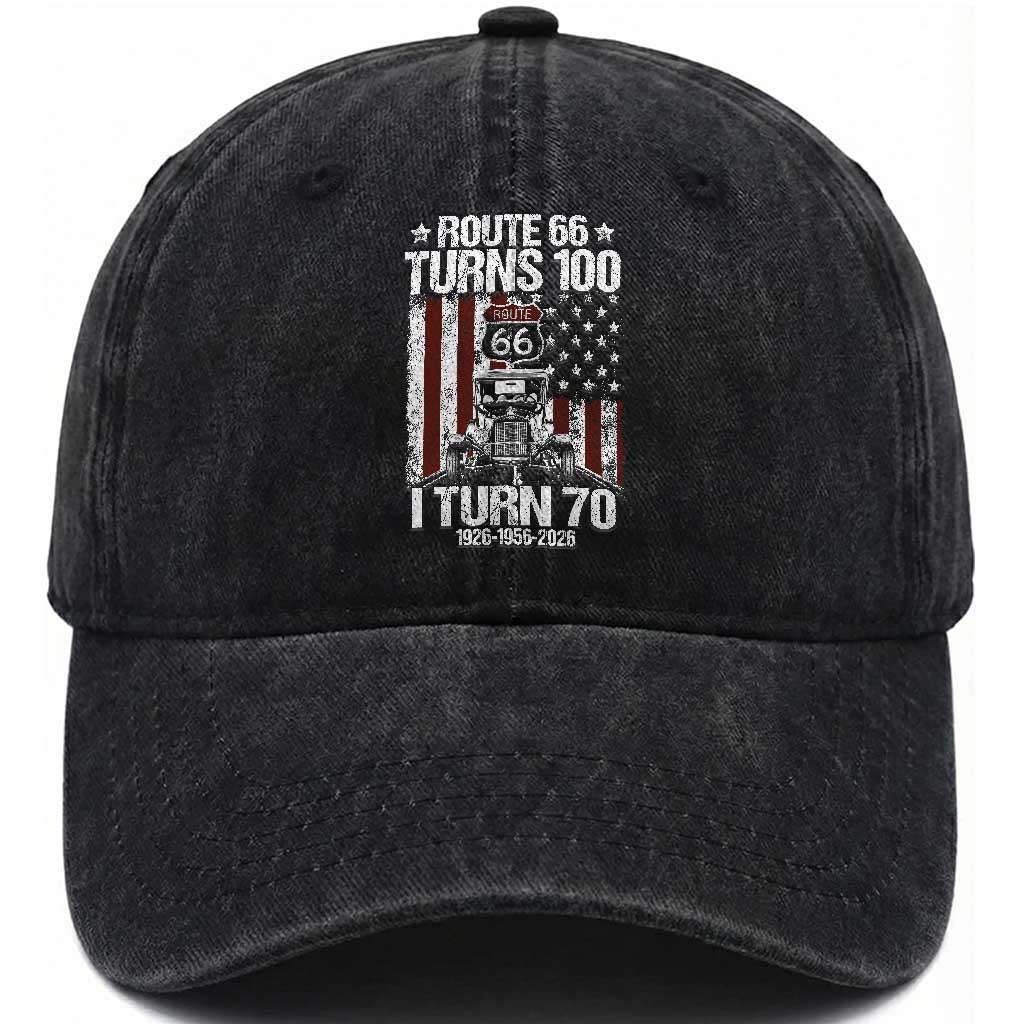 Route Highway 66 Turns 100 I Turn 70 Washed Cotton Baseball Cap Vintage 1956 America Road Sign America Antique Car Lover 70th Birthday Gift TS14 Print Your Wear