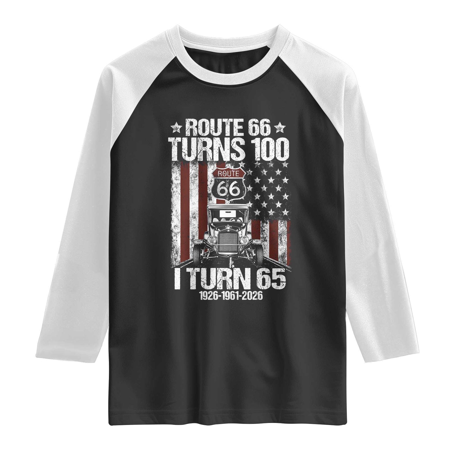 Route Highway 66 Turns 100 I Turn 65 Raglan Shirt Vintage 1961 America Road Sign America Antique Car Lover 65th Birthday Gift TS14 Black White Print Your Wear