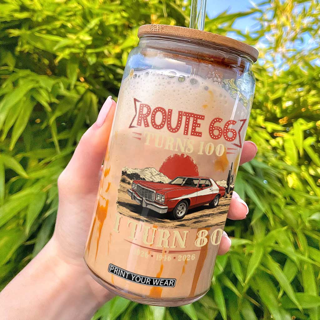 Route Highway 66 Turns 100 I Turn 80 Glass Can Vintage 1946 Road Sign 80th Birthday Muscle Car Lover Gift TS14 Black Print Your Wear