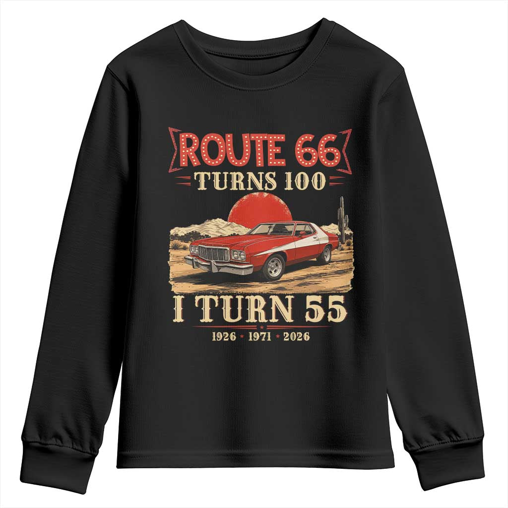 Route Highway 66 Turns 100 I Turn 55 Youth Sweatshirt Vintage 1971 Road Sign 55th Birthday Muscle Car Lover Gift TS14 Black Print Your Wear
