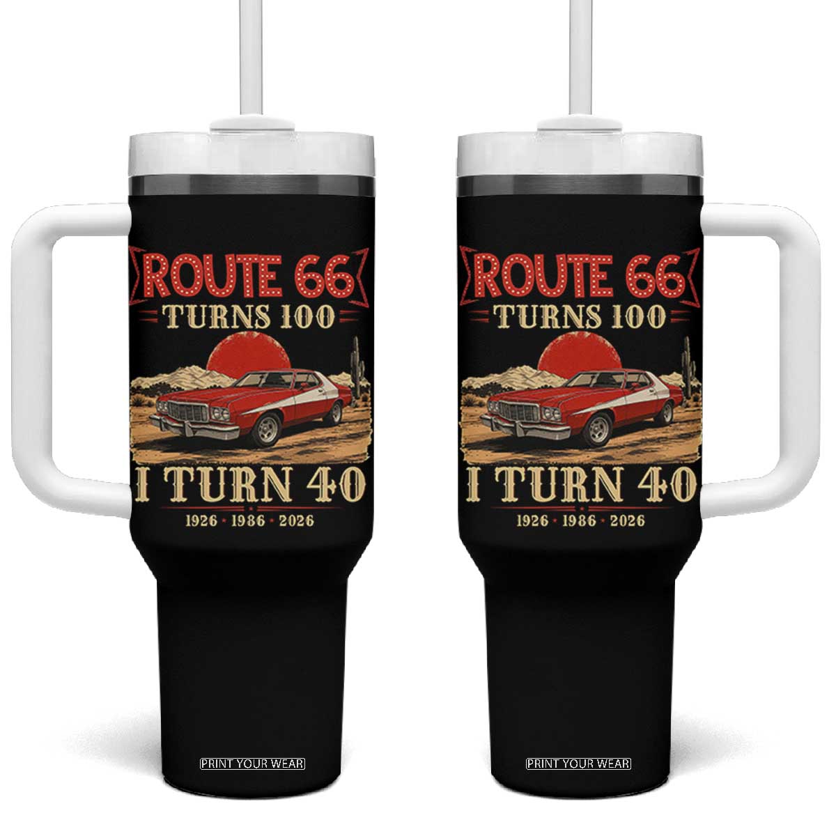 Route Highway 66 Turns 100 I Turn 40 Tumbler With Handle Vintage 1986 Road Sign 40th Birthday Muscle Car Lover Gift TS14 One Size: 40 oz Black Print Your Wear