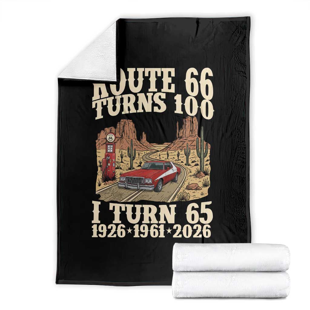 Route Highway 66 Turns 100 I Turn 65 Throw Blanket Vintage 1961 Road Sign American Muscle Car Lover 65th Birthday Gift TS14 Black Print Your Wear