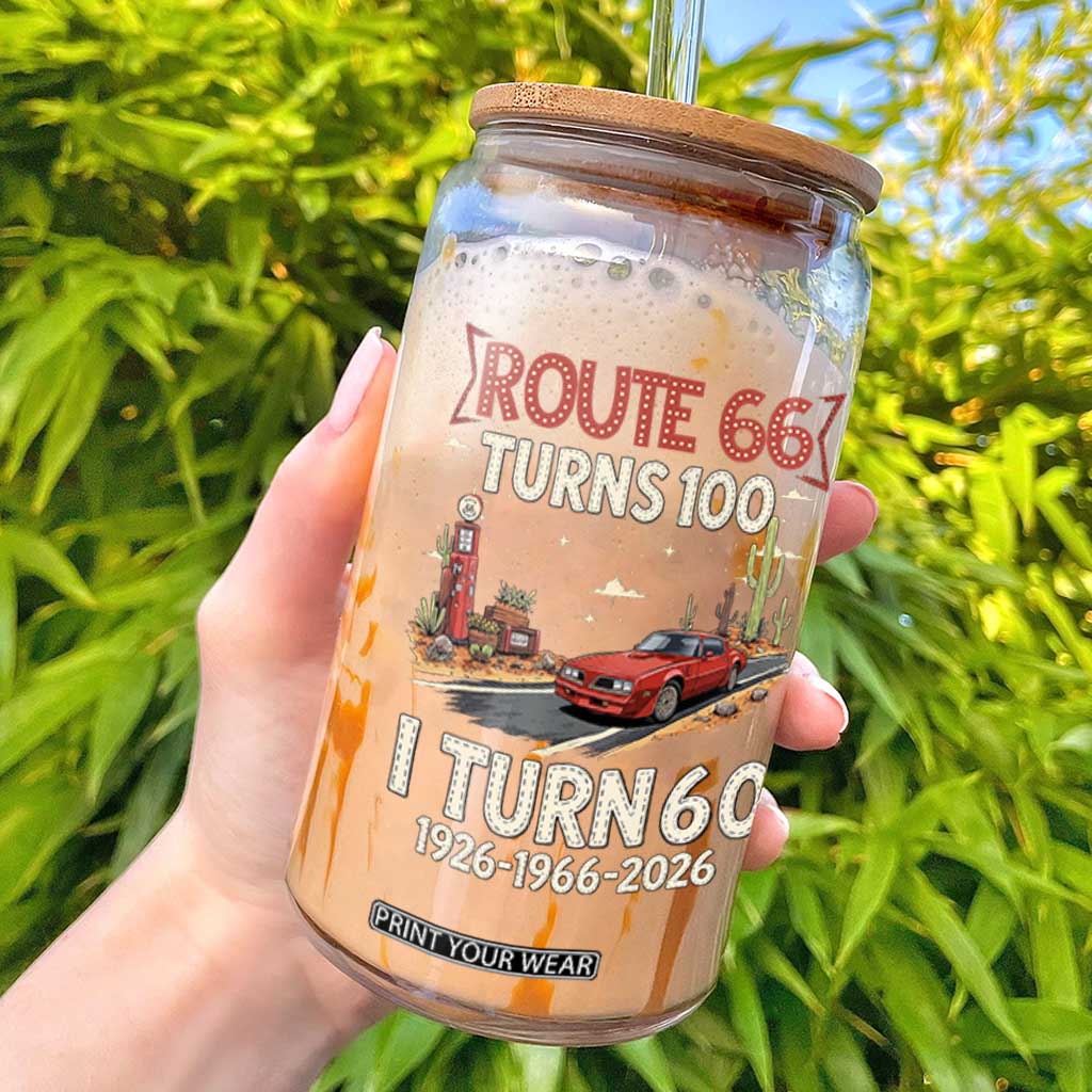 Route Highway 66 Turns 100 I Turn 60 Glass Can Vintage 1966 Road Sign Classic Muscle Car Lover 60th Birthday Gift TS14 Black Print Your Wear