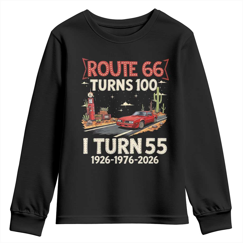 Route Highway 66 Turns 100 I Turn 55 Youth Sweatshirt Vintage 1971 Road Sign Classic Muscle Car Lover 55th Birthday Gift TS14 Black Print Your Wear