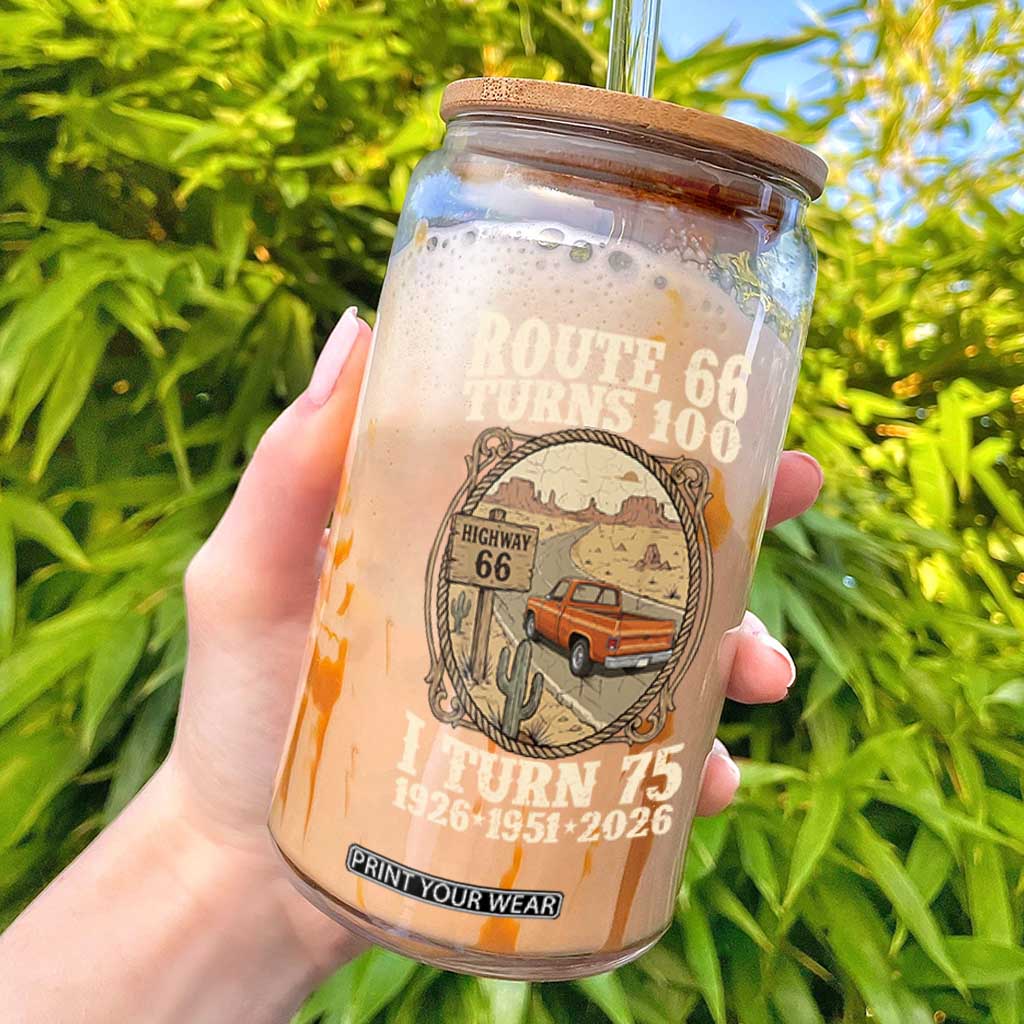 Route Highway 66 Turns 100 I Turn 75 Glass Can Vintage 1951 Road Sign Classic Pickup Truck Lover 75th Birthday Gift TS14 Black Print Your Wear