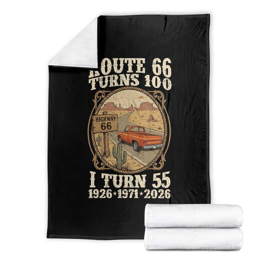Route Highway 66 Turns 100 I Turn 55 Throw Blanket Vintage 1971 Road Sign Classic Pickup Truck Lover 55th Birthday Gift TS14 Black Print Your Wear