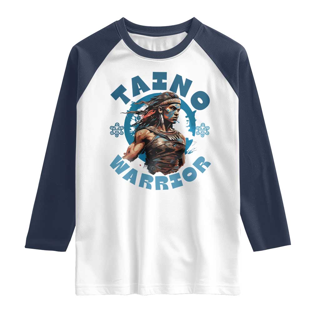 Taino Warrior Boricua Boriken Pride Indigenous Puerto Rican Raglan Shirt TS14 White Navy Print Your Wear