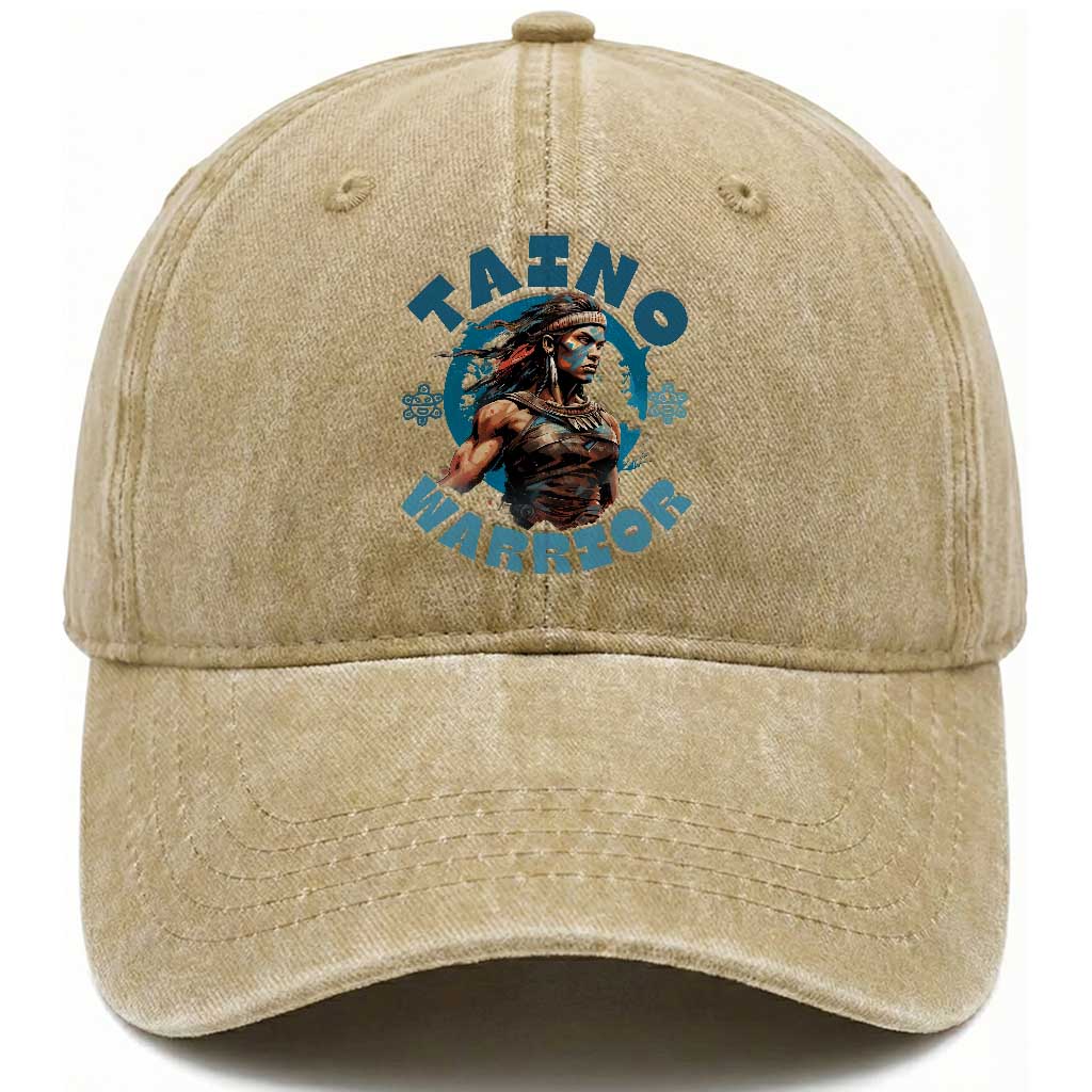 Taino Warrior Boricua Boriken Pride Indigenous Puerto Rican Washed Cotton Baseball Cap TS14 Washed Cap Universal Fit Khaki Print Your Wear