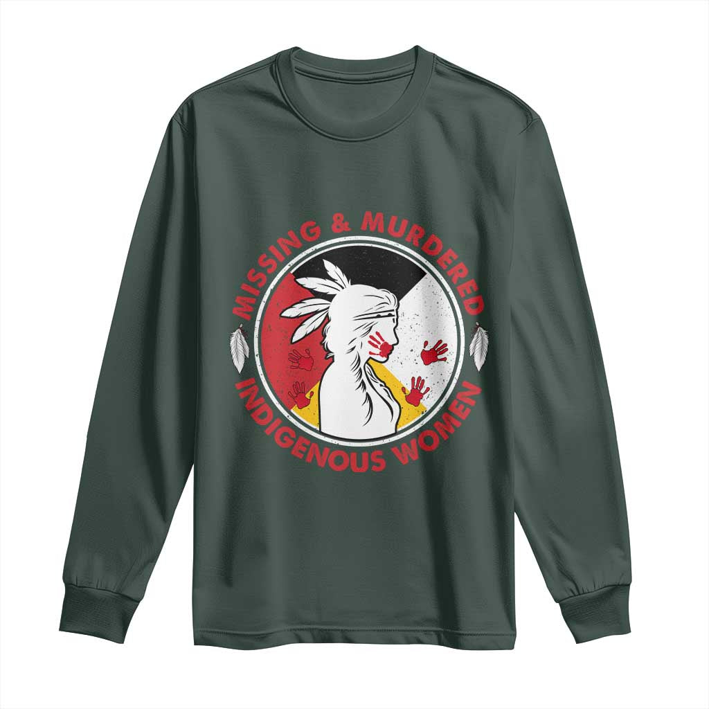 MMIW Missing and Murdered Indigenous Women Red Hand Long Sleeve Shirt TS14 Dark Forest Green Print Your Wear