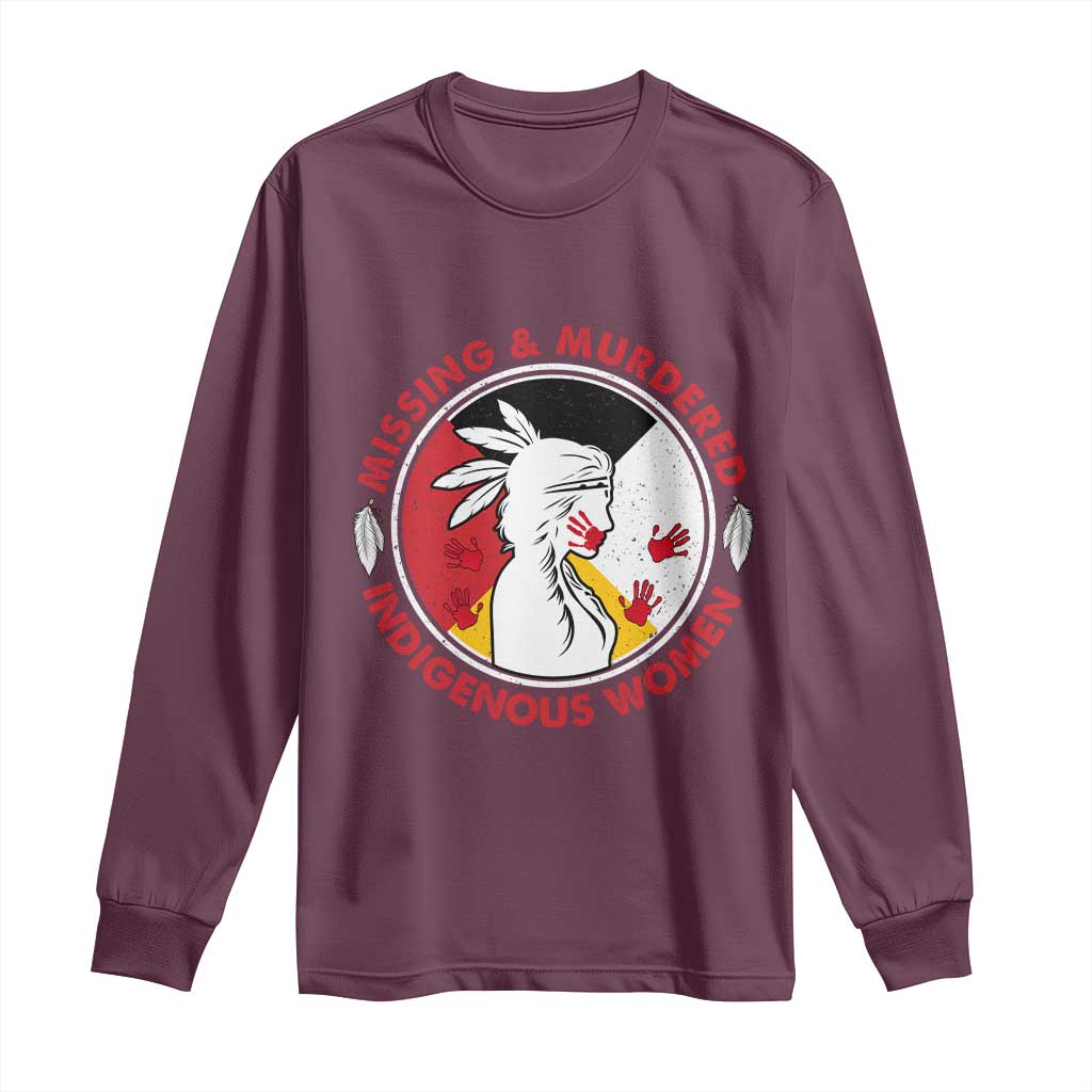 MMIW Missing and Murdered Indigenous Women Red Hand Long Sleeve Shirt TS14 Maroon Print Your Wear