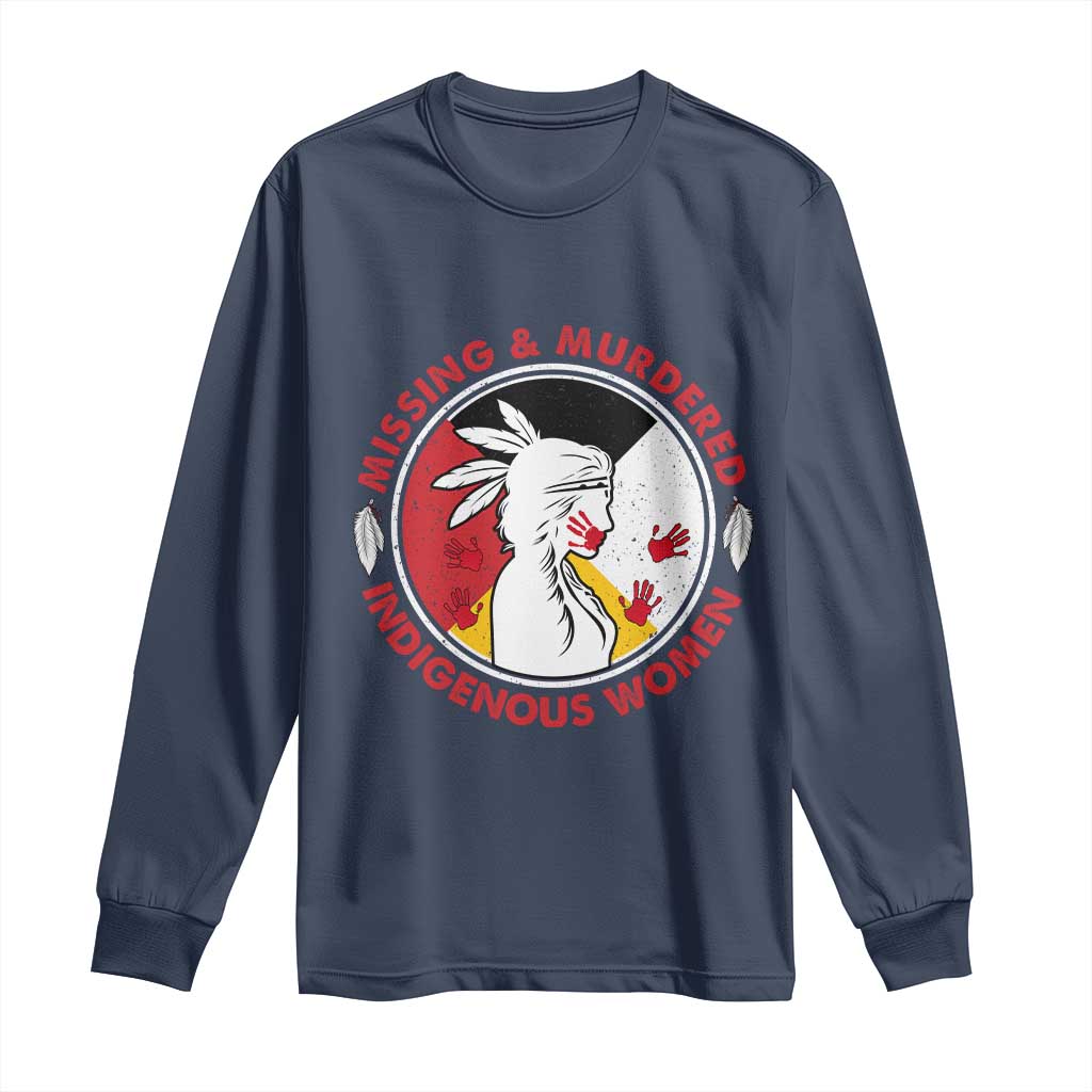 MMIW Missing and Murdered Indigenous Women Red Hand Long Sleeve Shirt TS14 Navy Print Your Wear