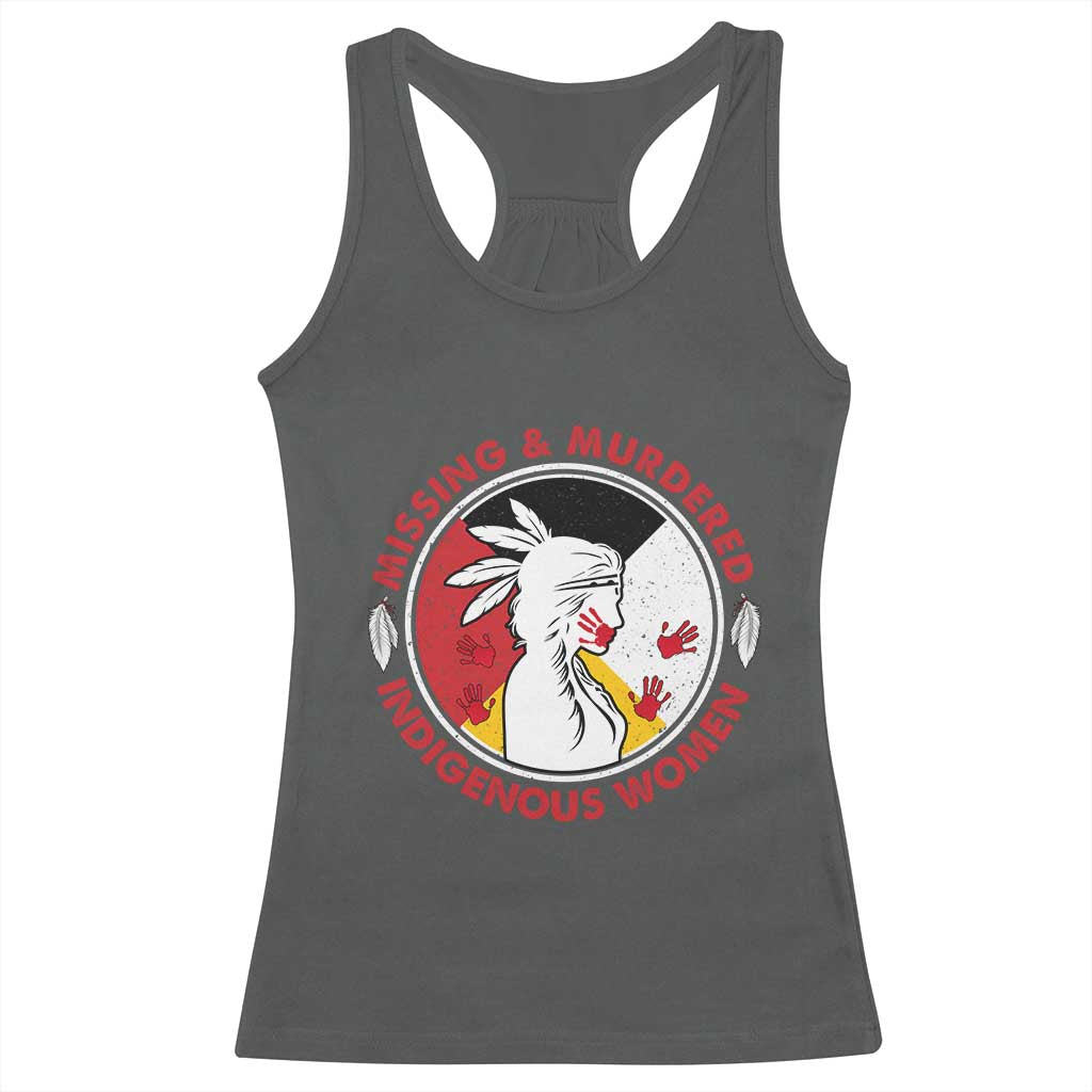 MMIW Missing and Murdered Indigenous Women Red Hand Racerback Tank Top TS14 Dark Heather Print Your Wear