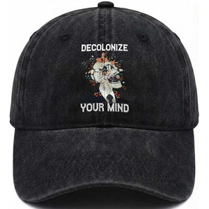 Indigenous People Native American Washed Cotton Baseball Cap Decolonize Your Mind TS14 Washed Cap Universal Fit Black Print Your Wear