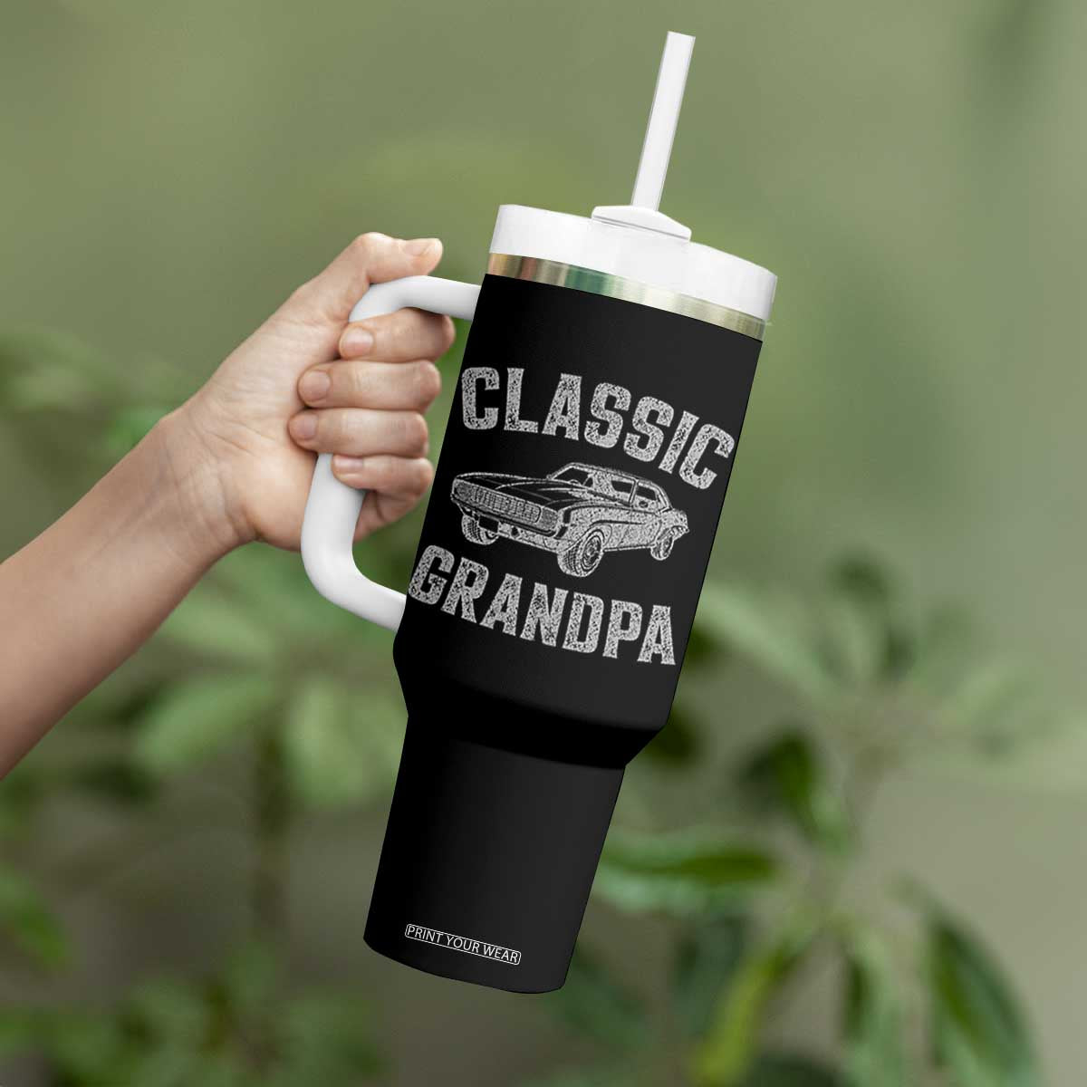 Grandpa Classic Muscle Car Lover Birthday Gift Tumbler With Handle