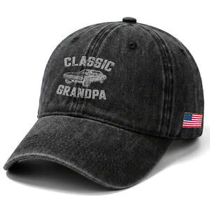 Grandpa Classic Muscle Car Lover Birthday Gift Washed Cotton Baseball Cap