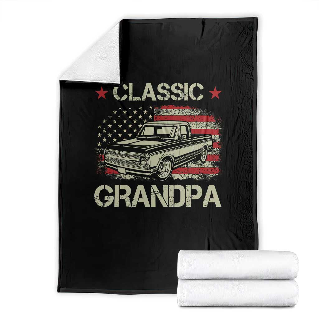 Grandpa Classic Pickup Truck Patriotic American Flag 4th of July Throw Blanket