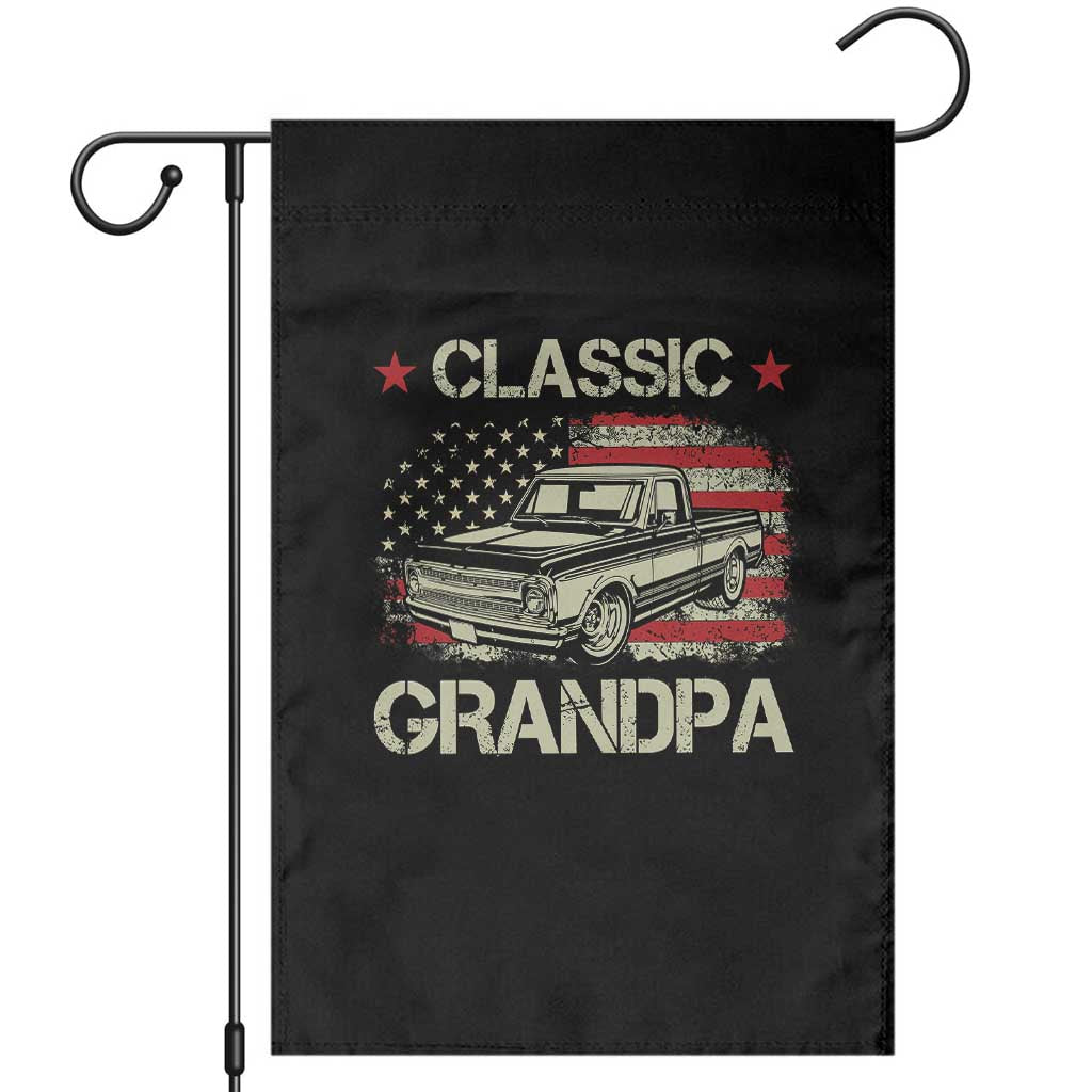 Grandpa Classic Pickup Truck Patriotic American Flag 4th of July Garden Flag