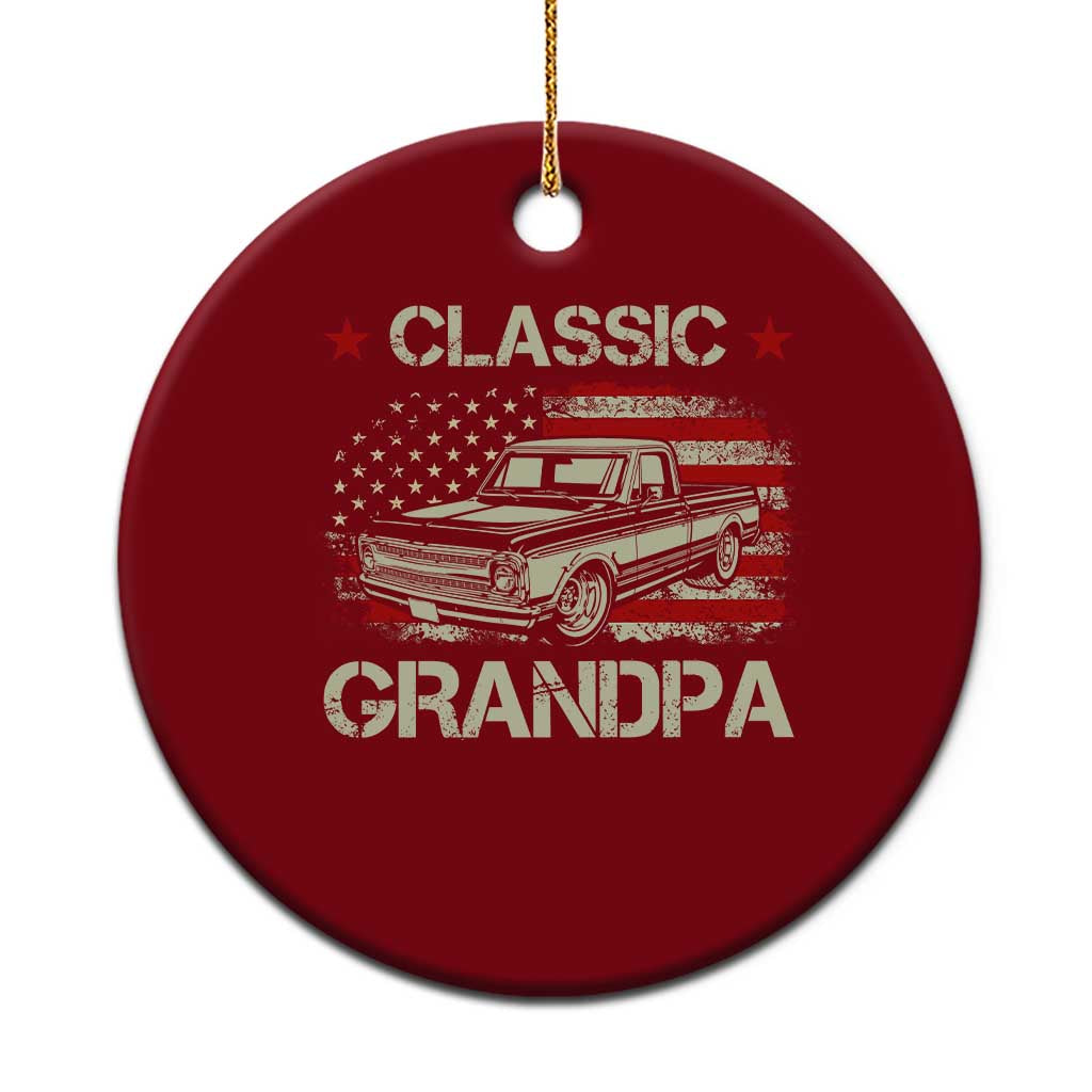 Grandpa Classic Pickup Truck Patriotic American Flag 4th of July Ceramic Ornament