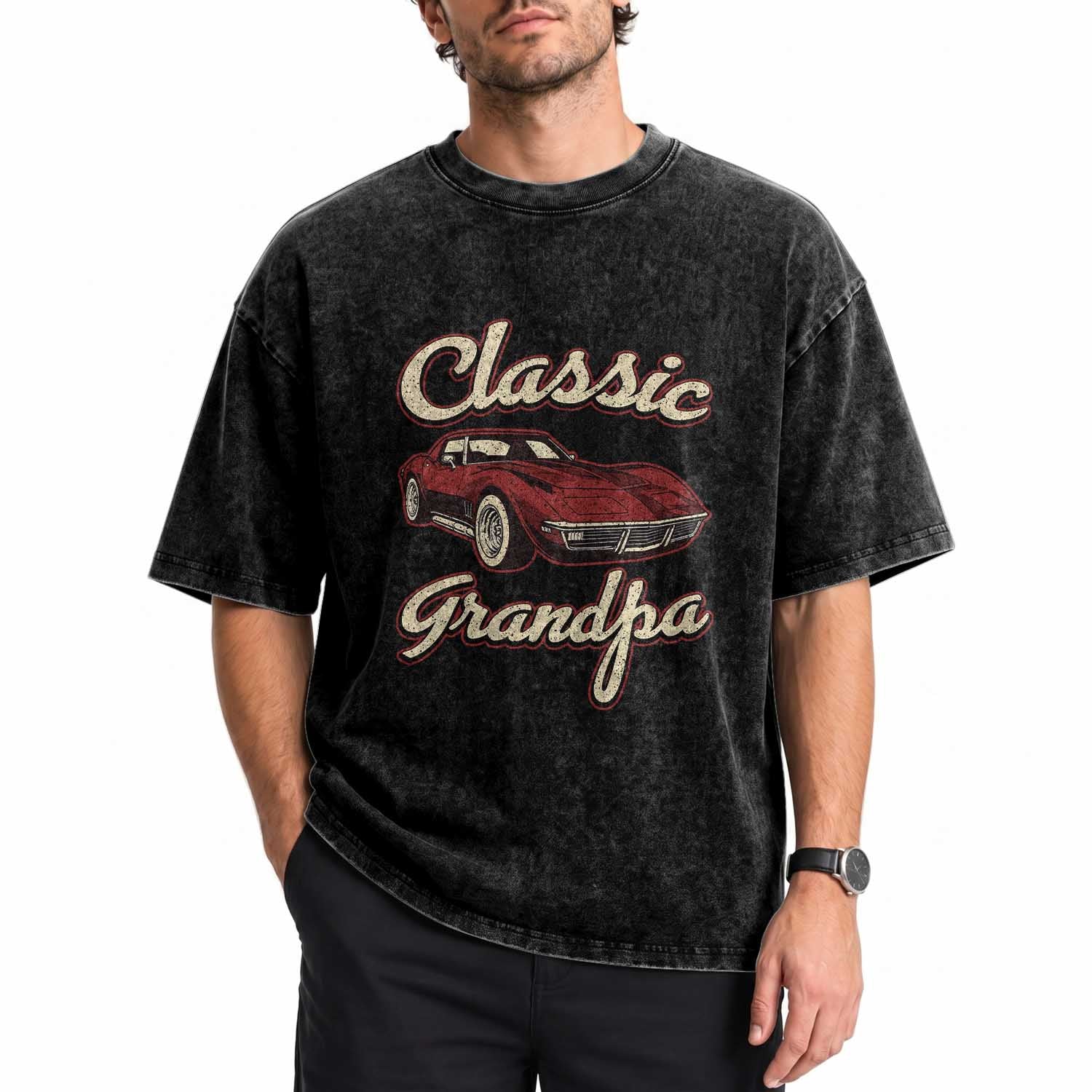 Grandpa Classic Stingray Sports Car Lover Washed Cotton T-Shirt