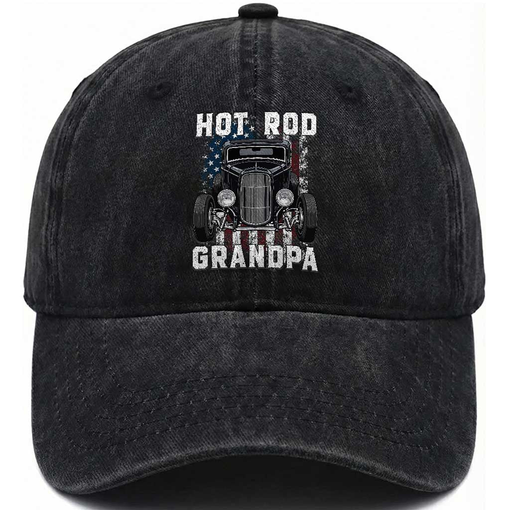 Hot Rod Grandpa Washed Cotton Baseball Cap Vintage 1932 Classic Hot Rod Coupe American Flag