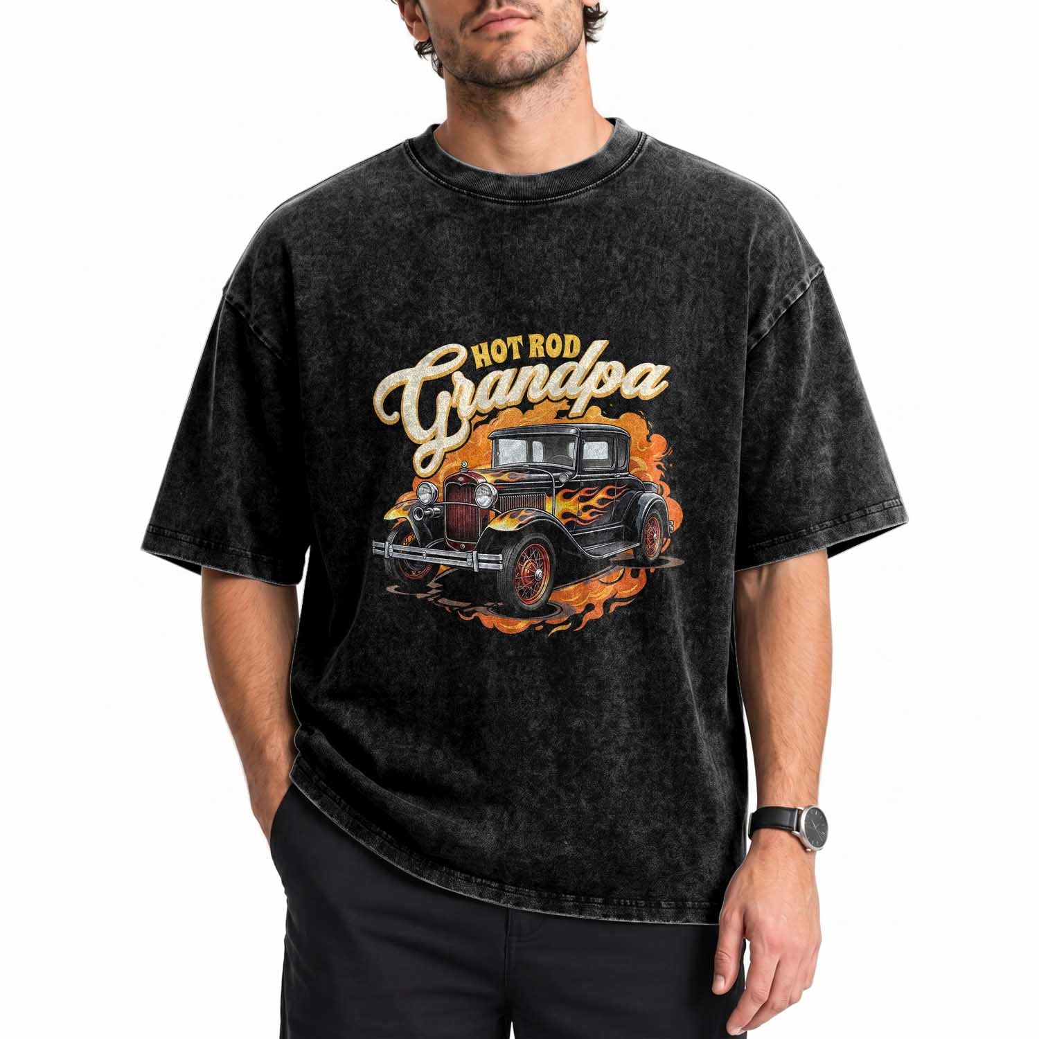 Hot Rod Grandpa Washed Cotton T-Shirt Vintage 1930 Classic Hot Rod