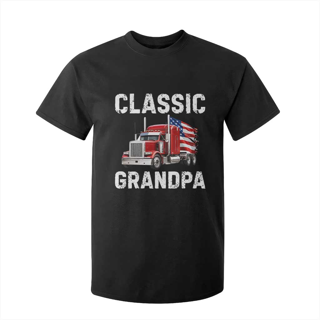 Grandpa Classic Car Patriotic American Flag 4th of July T Shirt For Kid Vintage Class 8 Semi Truck