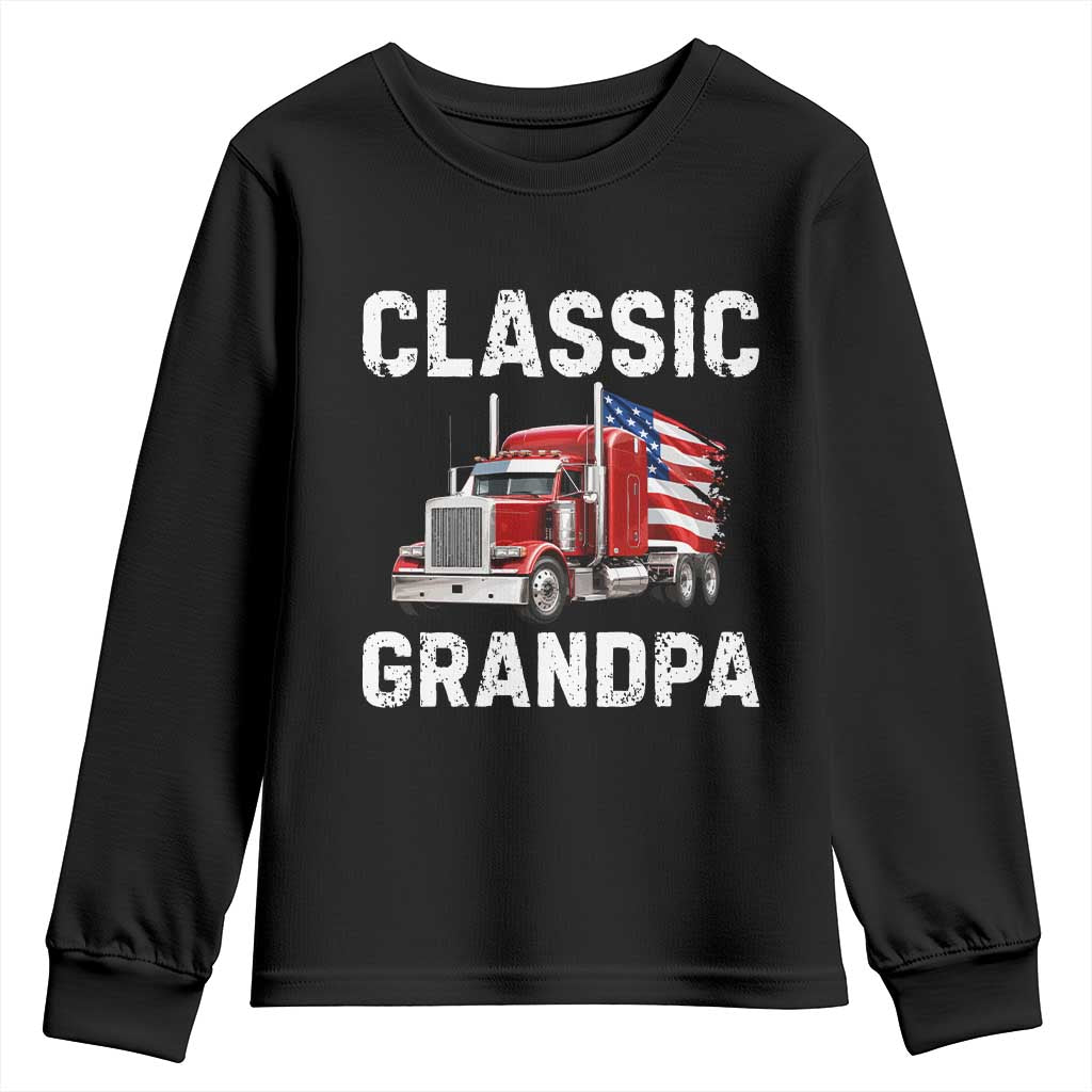 Grandpa Classic Car Patriotic American Flag 4th of July Youth Sweatshirt Vintage Class 8 Semi Truck