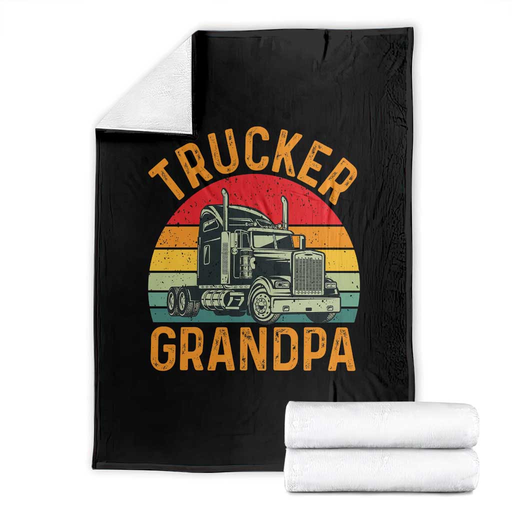 Trucker Grandpa Retro Class 8 Semi Truck Throw Blanket