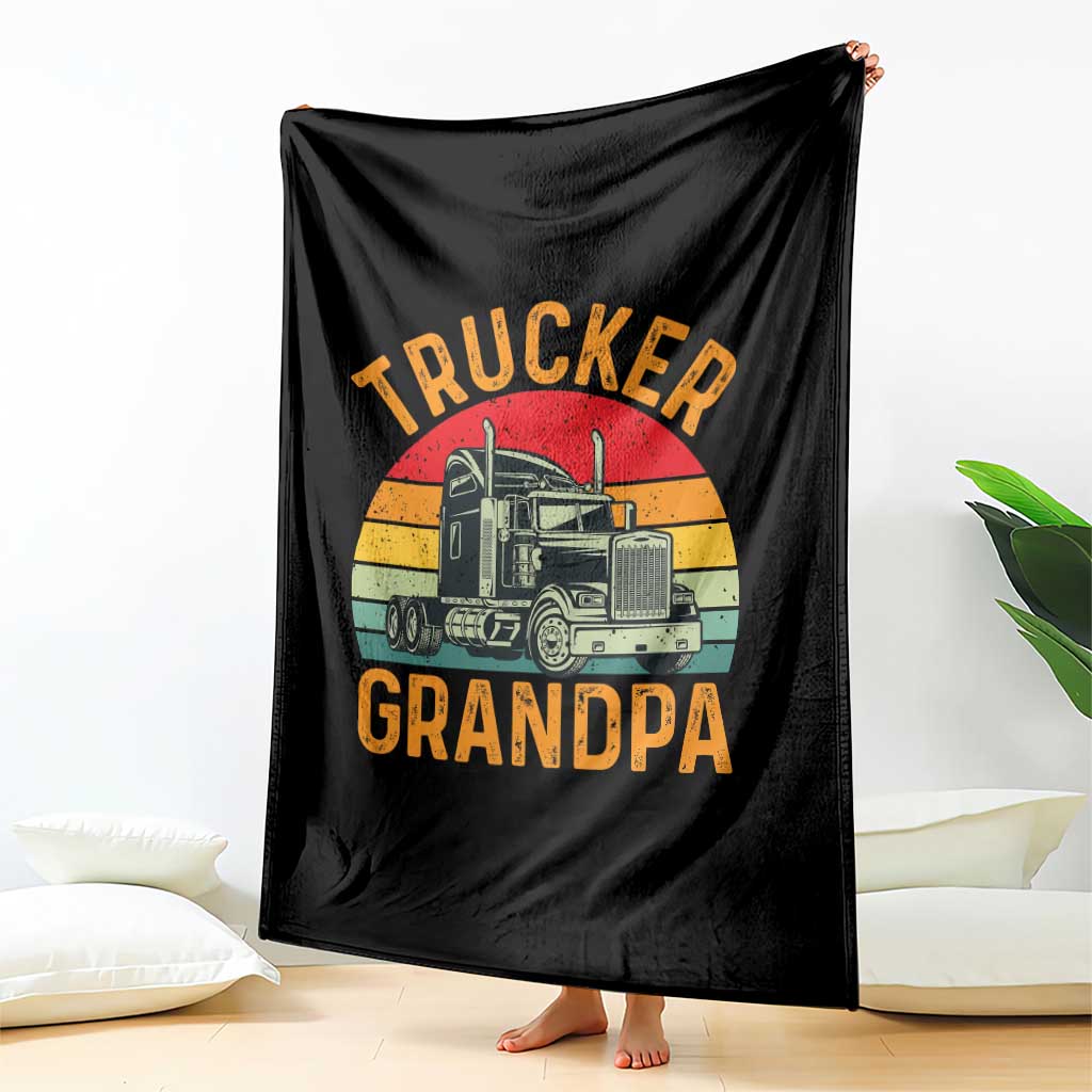 Trucker Grandpa Retro Class 8 Semi Truck Throw Blanket
