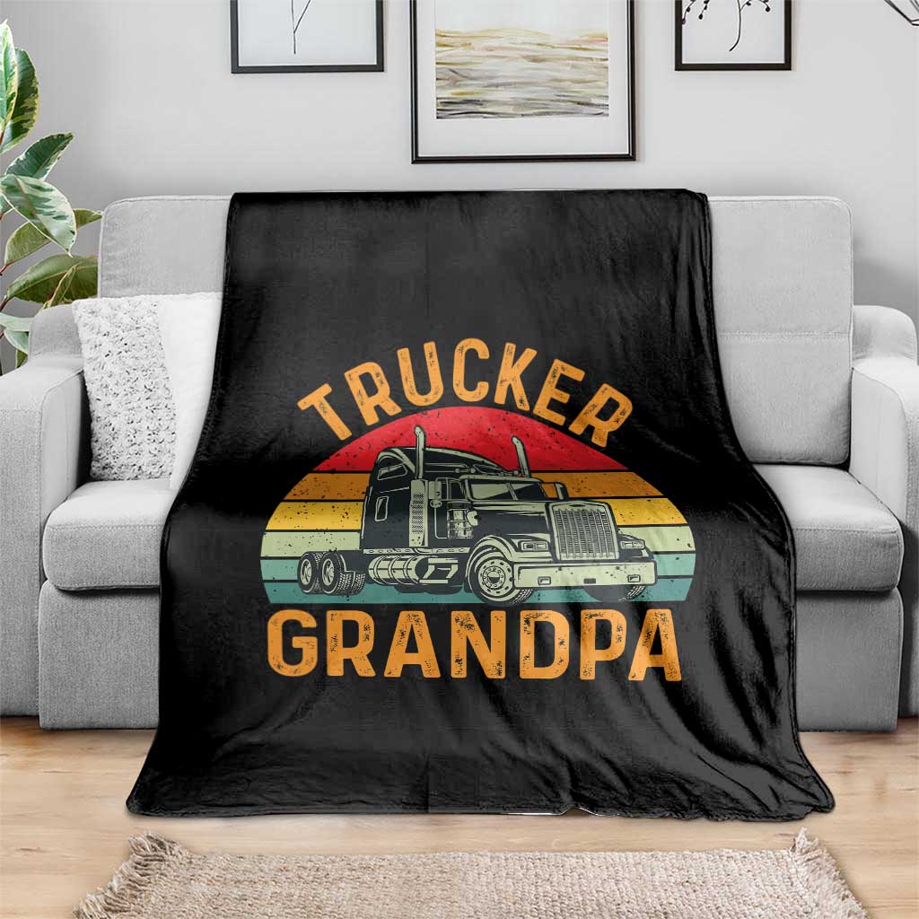 Trucker Grandpa Retro Class 8 Semi Truck Throw Blanket