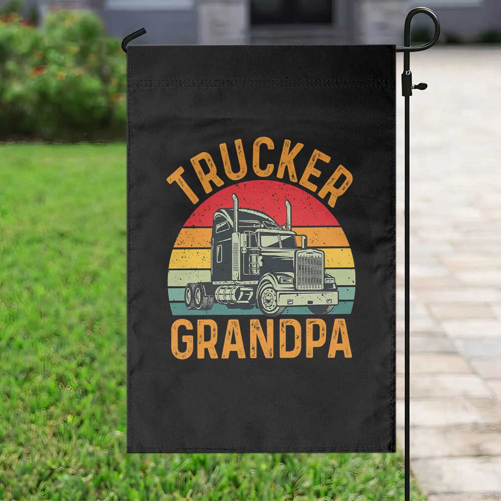 Trucker Grandpa Retro Class 8 Semi Truck Garden Flag