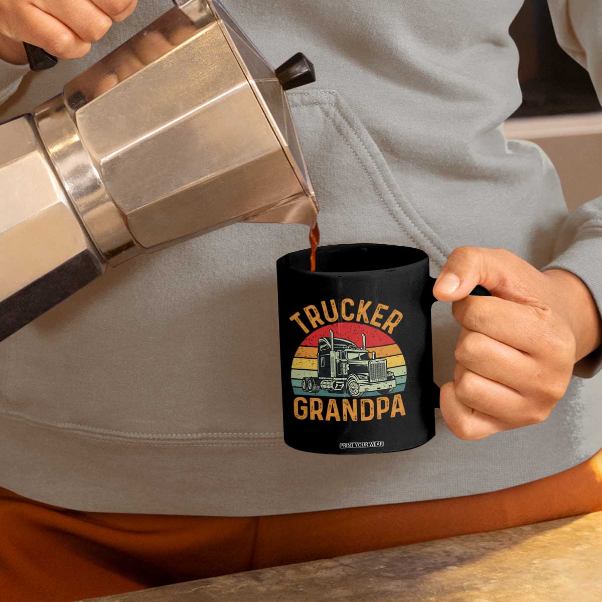 Trucker Grandpa Retro Class 8 Semi Truck Coffee Mug