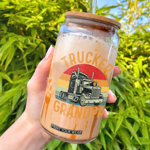Trucker Grandpa Retro Class 8 Semi Truck Glass Can