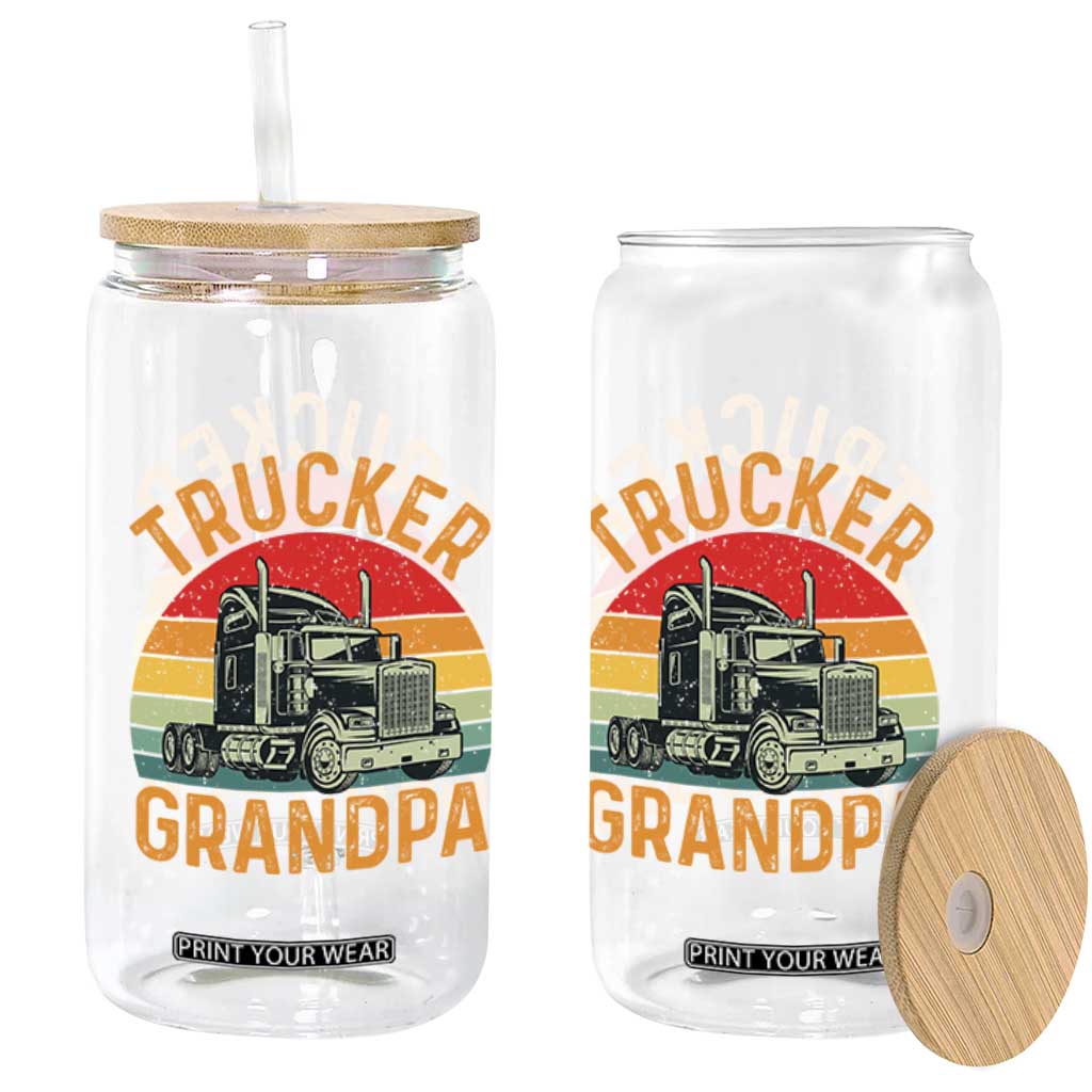 Trucker Grandpa Retro Class 8 Semi Truck Glass Can