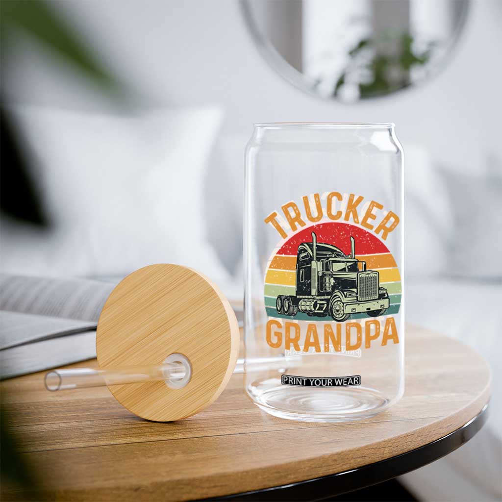 Trucker Grandpa Retro Class 8 Semi Truck Glass Can