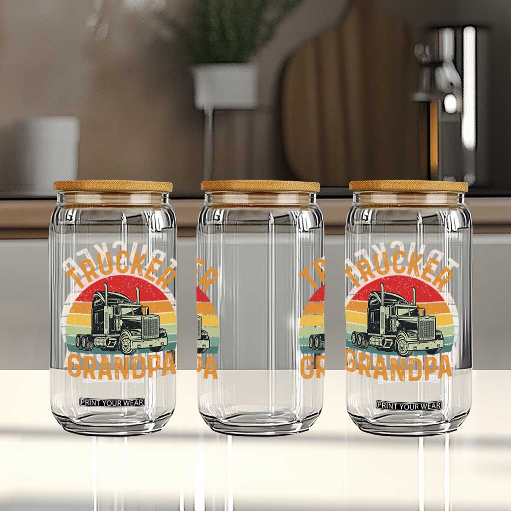 Trucker Grandpa Retro Class 8 Semi Truck Glass Can