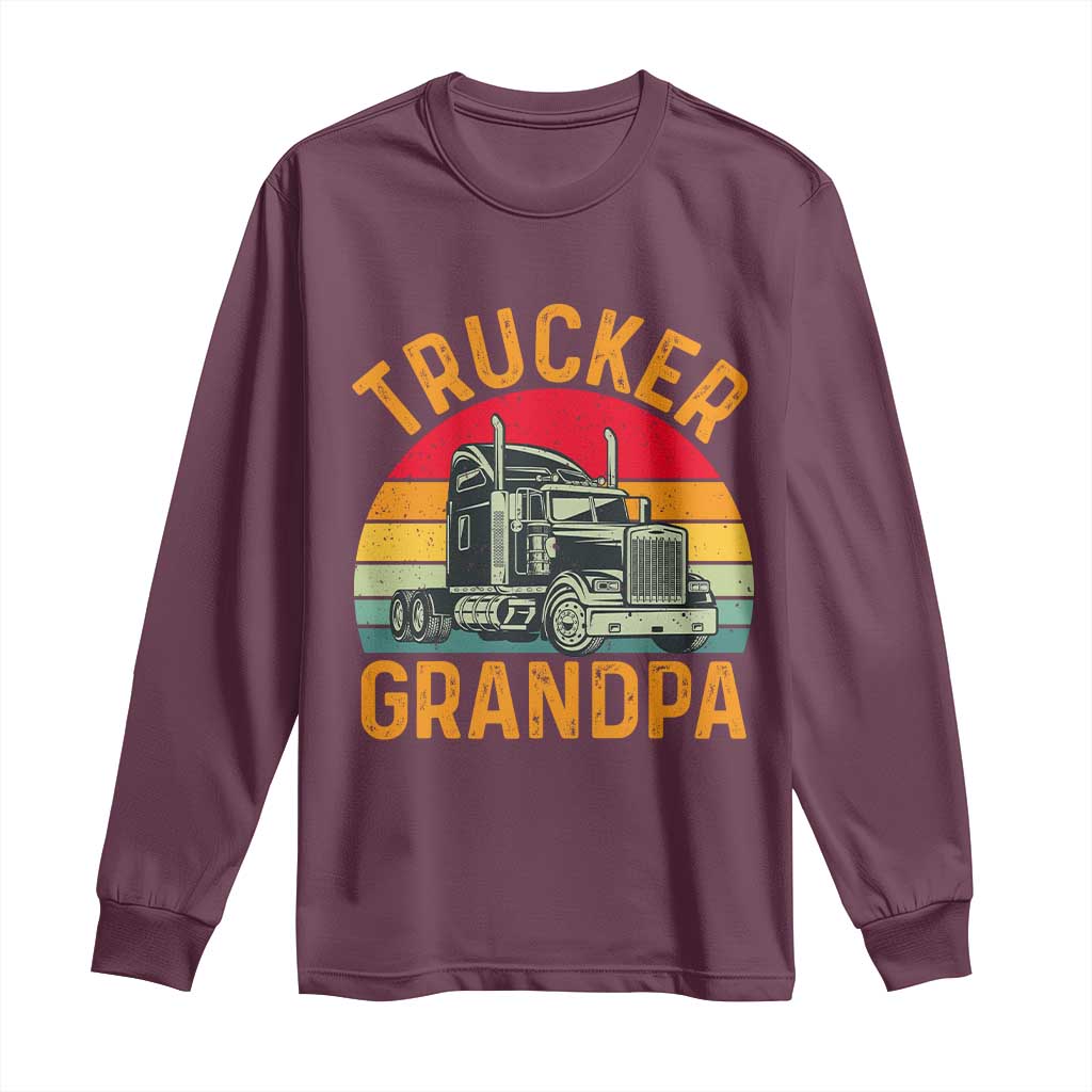 Trucker Grandpa Retro Class 8 Semi Truck Long Sleeve Shirt
