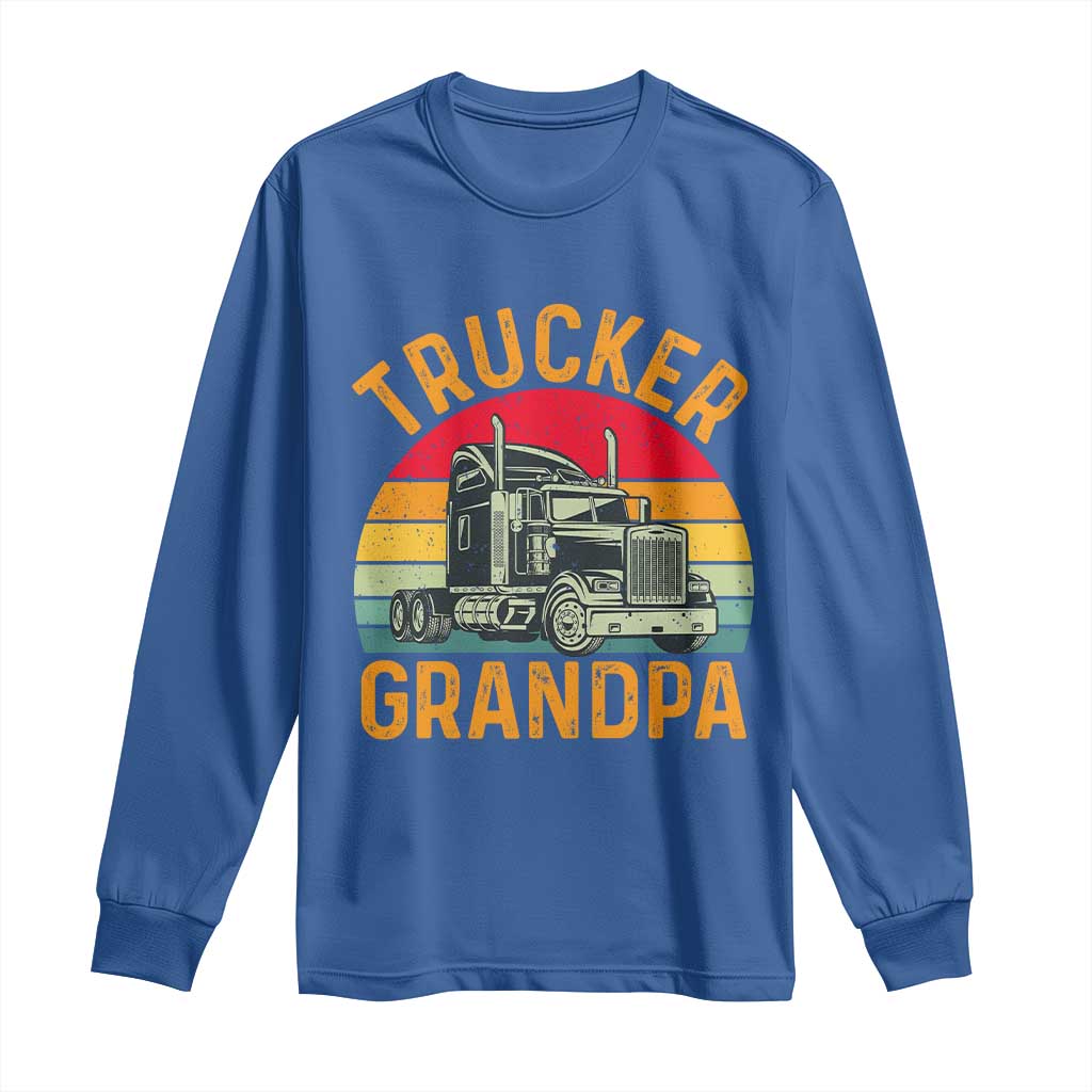 Trucker Grandpa Retro Class 8 Semi Truck Long Sleeve Shirt