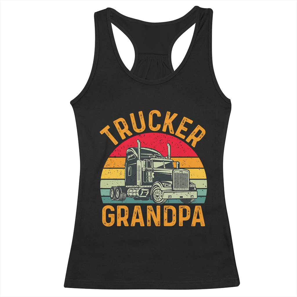 Trucker Grandpa Retro Class 8 Semi Truck Racerback Tank Top