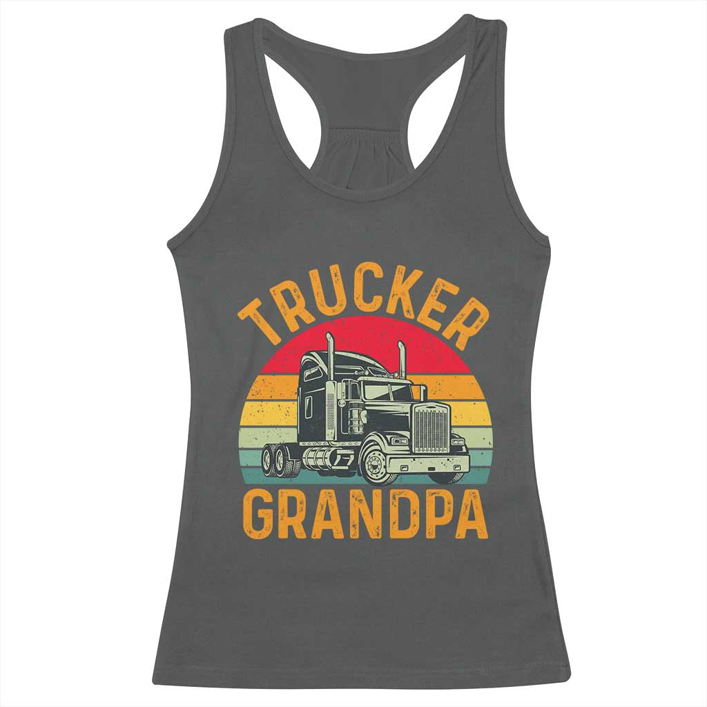 Trucker Grandpa Retro Class 8 Semi Truck Racerback Tank Top
