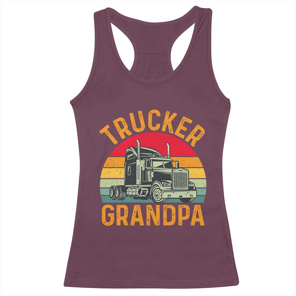 Trucker Grandpa Retro Class 8 Semi Truck Racerback Tank Top