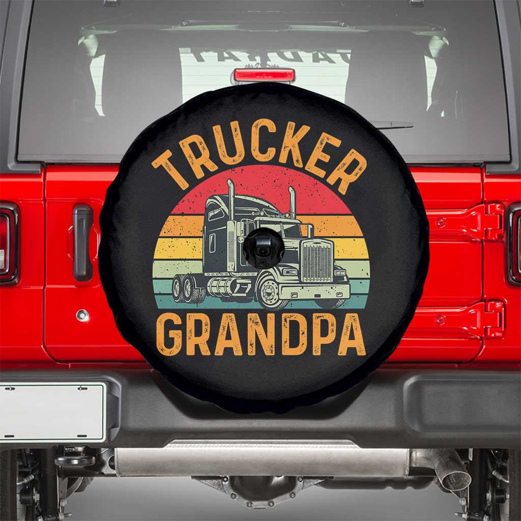 Trucker Grandpa Retro Class 8 Semi Truck Spare Tire Cover