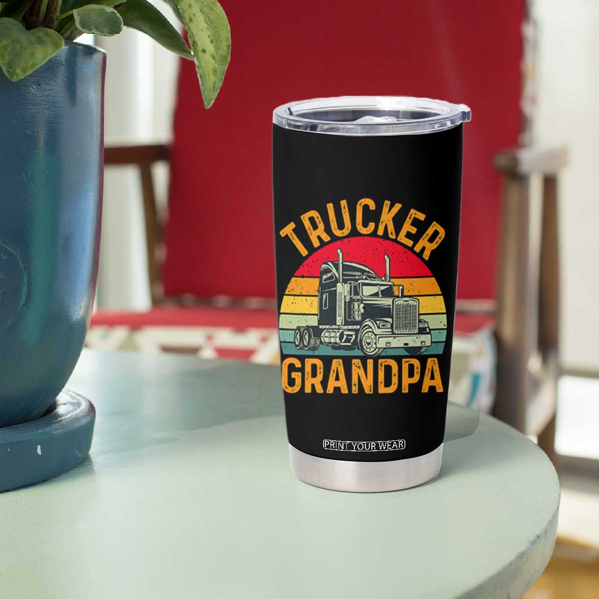 Trucker Grandpa Retro Class 8 Semi Truck Tumbler Cup