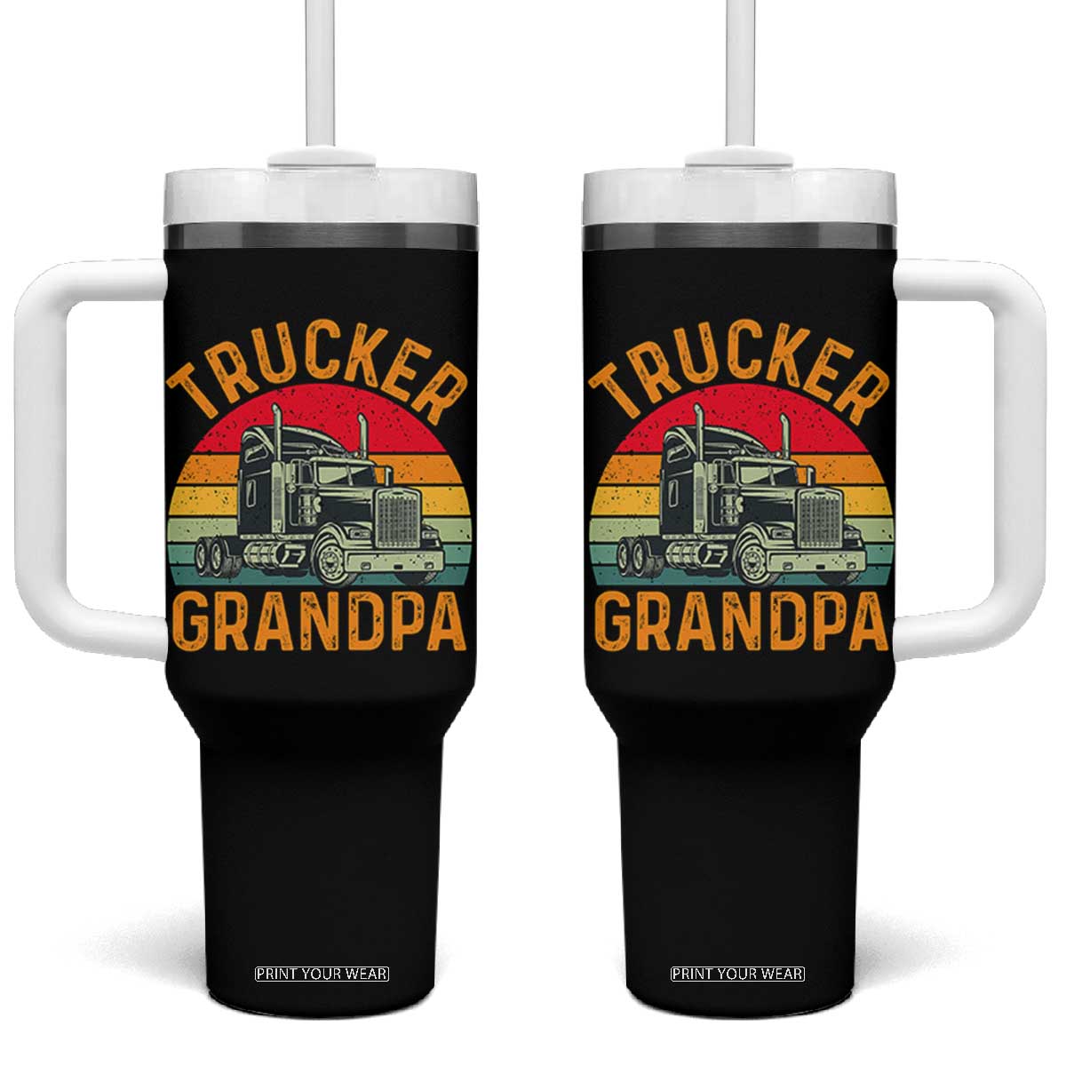 Trucker Grandpa Retro Class 8 Semi Truck Tumbler With Handle