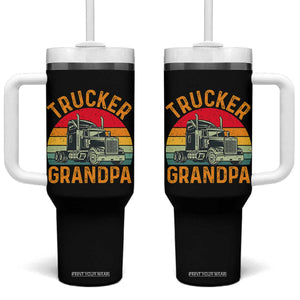 Trucker Grandpa Retro Class 8 Semi Truck Tumbler With Handle