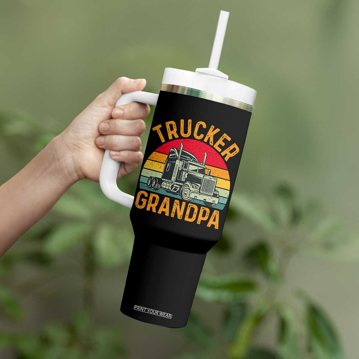 Trucker Grandpa Retro Class 8 Semi Truck Tumbler With Handle