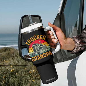 Trucker Grandpa Retro Class 8 Semi Truck Tumbler With Handle
