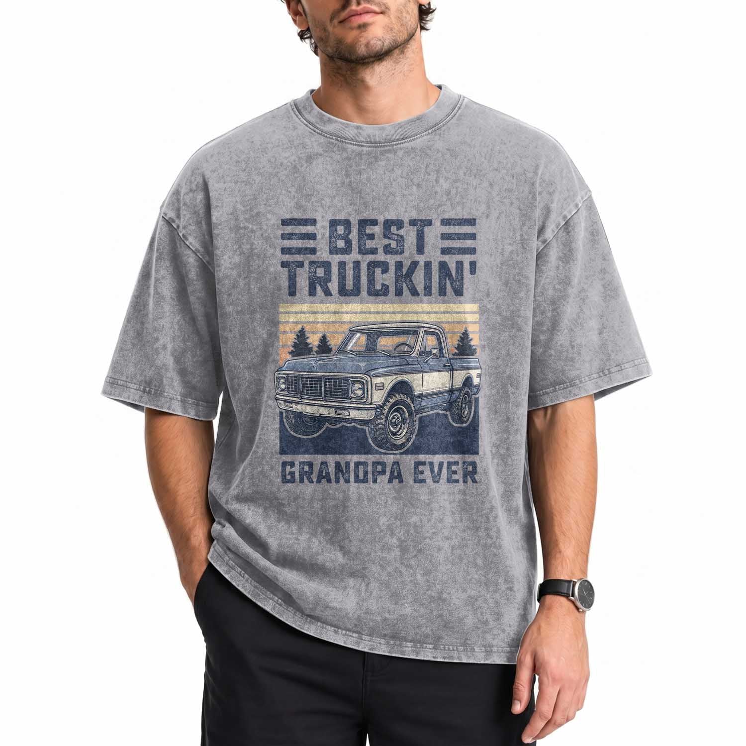 Best Truckin Grandpa Ever Washed Cotton T-Shirt Vintage 1972 Classic Pickup Truck