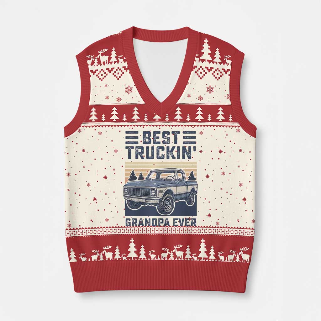 Best Truckin Grandpa Ever V-Neck Knit Sweater Vest Vintage 1972 Classic Pickup Truck