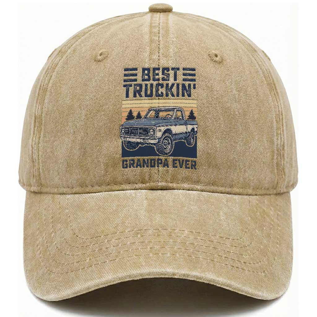 Best Truckin Grandpa Ever Washed Cotton Baseball Cap Vintage 1972 Classic Pickup Truck